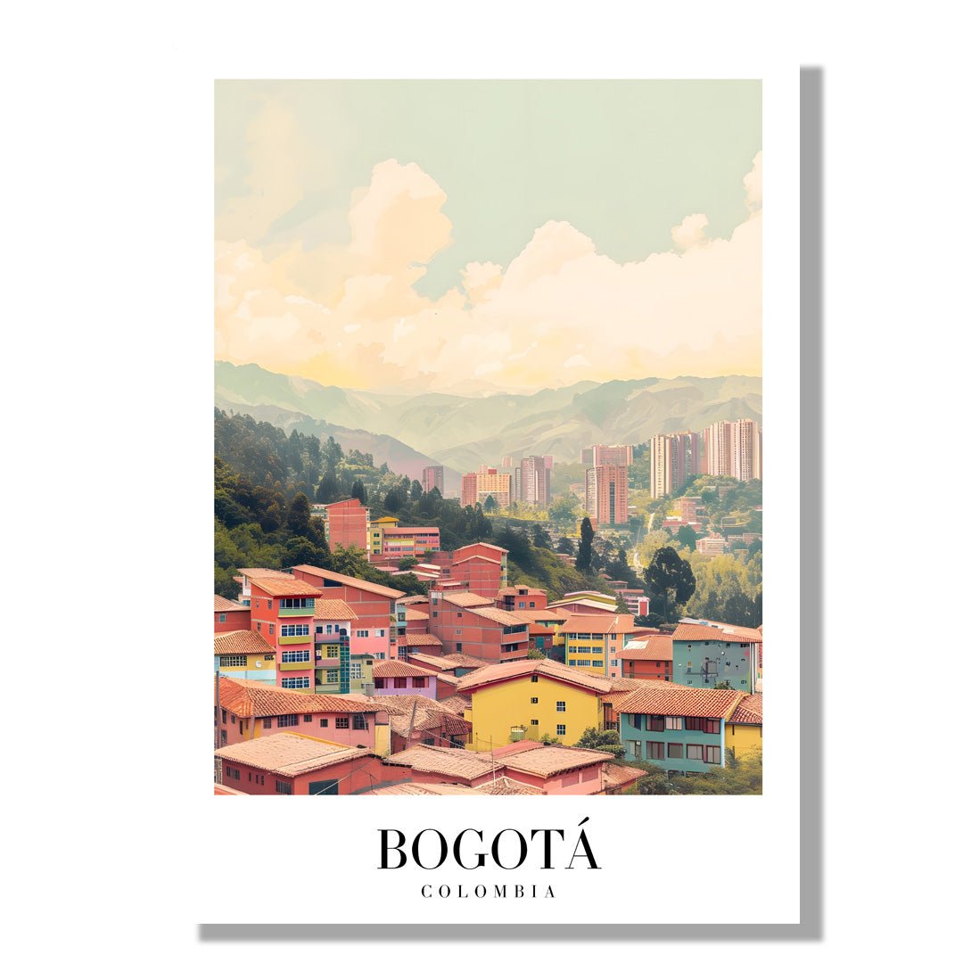 Tablou Canvas Print oras Bogota culori vibrante munte stil pastelat