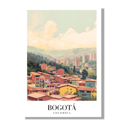 Tablou Canvas Print oras Bogota culori vibrante munte stil pastelat