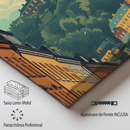 Tablou Canvas tramvai Oslo retro pe dealuri pitoresti | The Print Studio