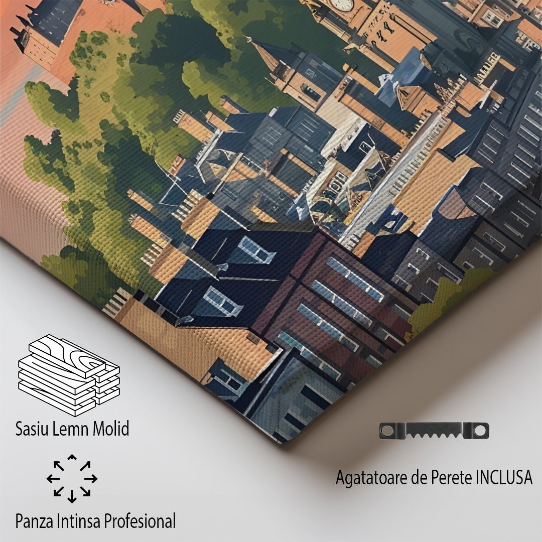 Tablou Canvas Print oras Edinburgh la apus, cladiri si nori, stil ilustrativ