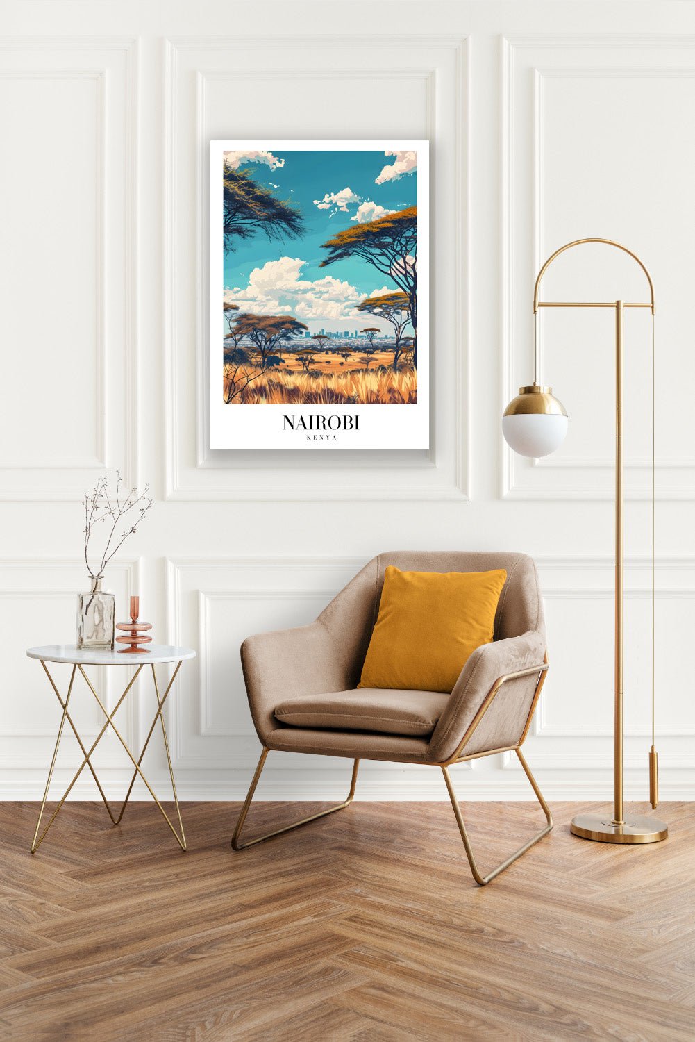 Tablou Canvas Print Nairobi savana, cer albastru vibrant, stil ilustrativ