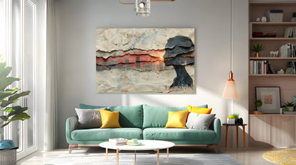 Tablou Canvas rasarit vibrant peste silueta urbana abstracta | The Print Studio