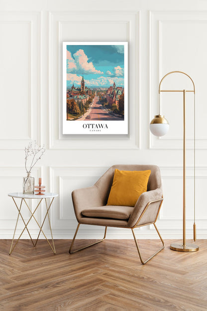 Tablou Canvas Print Ottawa cer albastru nori albi stil ilustrativ