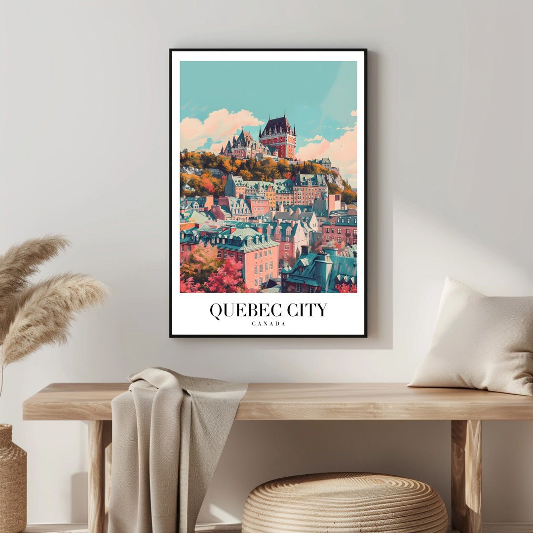 Tablou Canvas Print oras Quebec culori pastelate nostalgie stil ilustrativ