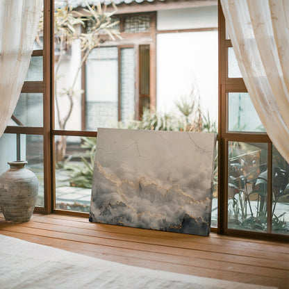 Tablou Canvas munti invaluiti in ceata si lumina aurie | The Print Studio