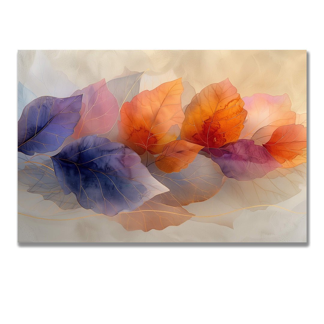 Tablou Canvas frunze colorate in tonuri de toamna si lumina calda | The Print Studio