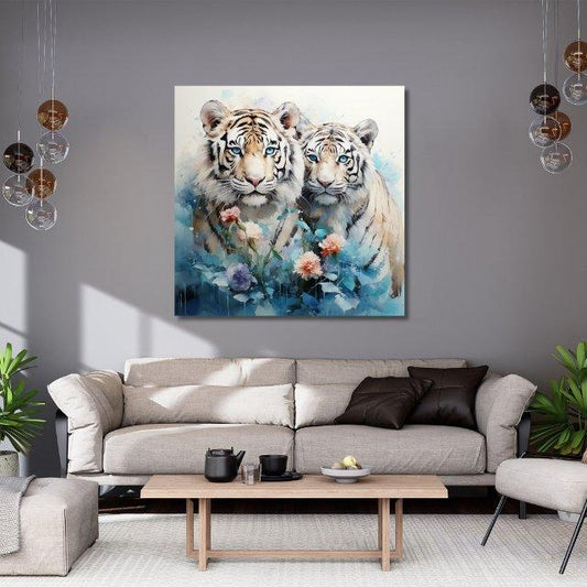 Tablou Canvas - White Tigers Acrylic Style